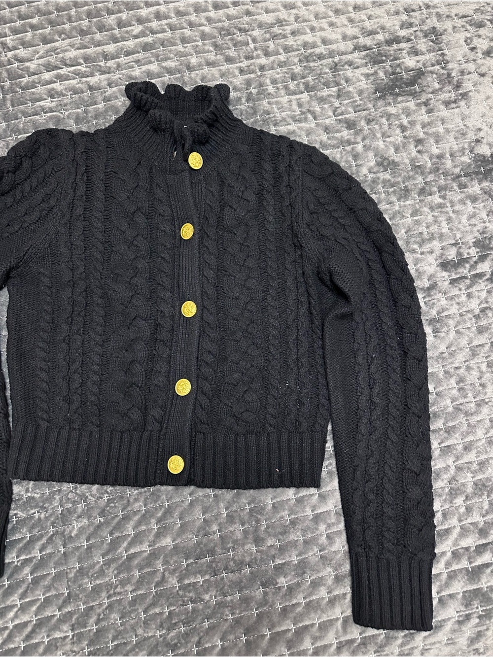 NWT J.Crew Black Cable Knit Lambswool Cardigan Sweater Gold Buttons Size M - Picture 2 of 6